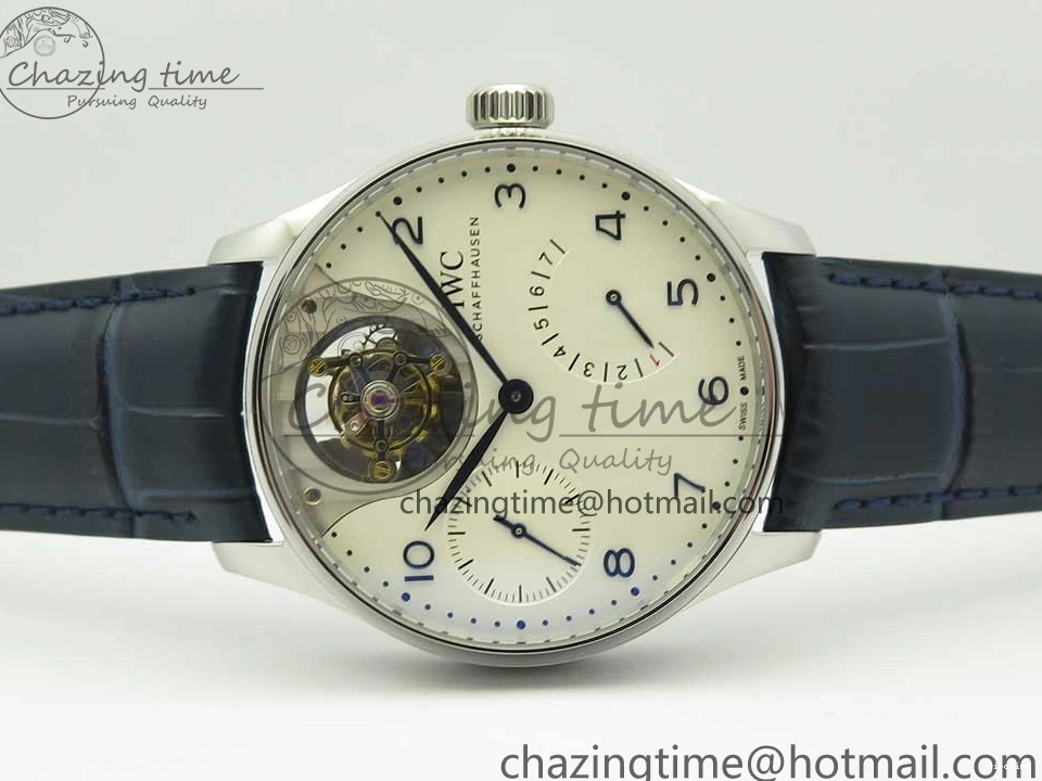 MIROTIME 0506 Portuguese Tourbillon IW5046 SS ZF Best Edition White Dial Blue Markers on Blue Leather Strap Fashionable 7149